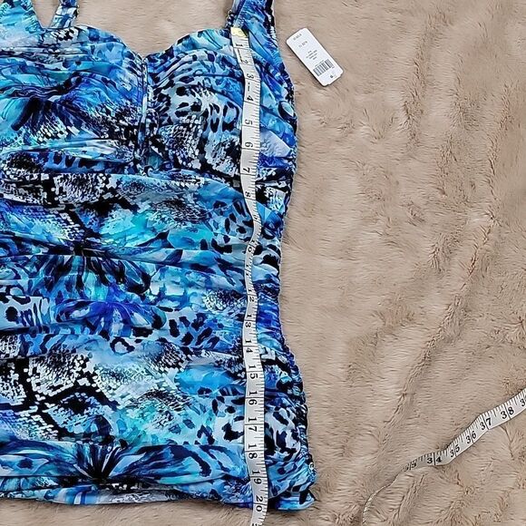 SOMA COTTEX OASIS SHADES OF BLUE ANIMAL PRINT TANKINI SWIM TOP, SIZE 12 - NEW - Picture 12 of 16